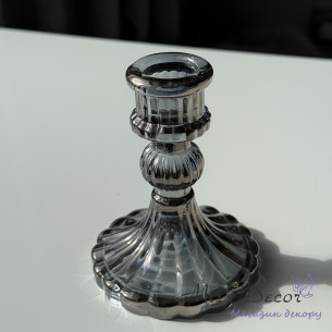 Подсвечник стеклянный серебряный 10 см (D-6951)