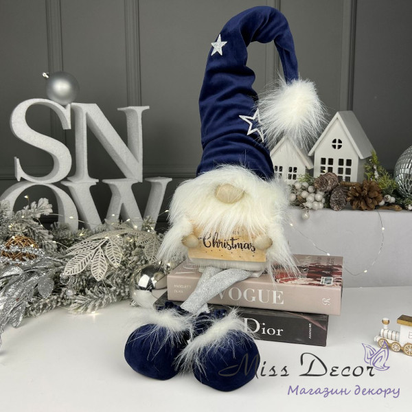 Новогодний гном с табличкой merry christmas синий