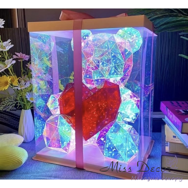 Нічник ведмедик led світильник 3d з серцем 17 см від usb (D-6547)