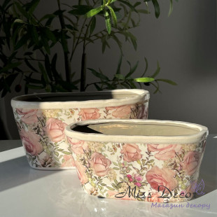 Керамічне кашпо овальне велике vintage roses b082 - t01 - st2001f - 1