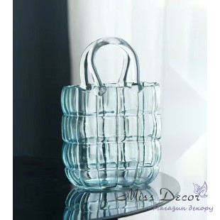Скляна ваза для квітів у формі Сумки 18x10x28 см, Блакитна