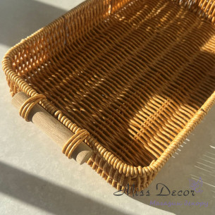 Поднос из ротанга прямоугольный натурального цвета 30 см (D-6177)