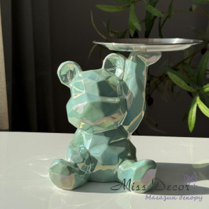 Керамічний ведмедик з тарілочкою салатовий18,5 см  (D-6974)