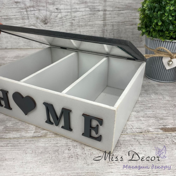Коробочка на 3 отделения home бело серая