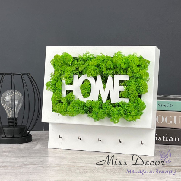 Ключниця home біла + салатовий стабілізований мох