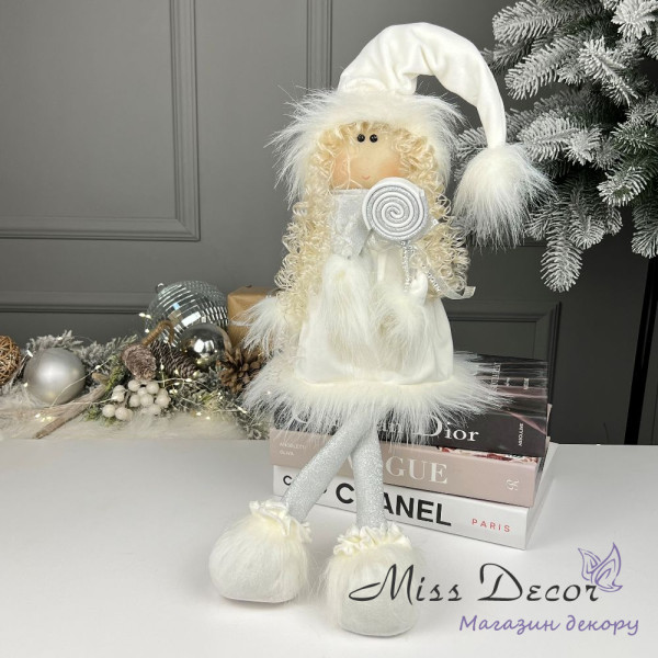 Новорічна лялька з льодяником (звисаючі ніжки) молочна