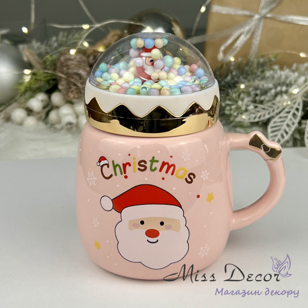 Чашка с закручивающейся крышкой новогодняя "merry christmas" 360мл розовая