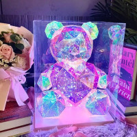 Ведмедик голографічний 3d led з рожевим серцем 17 см від usb (D-6435)