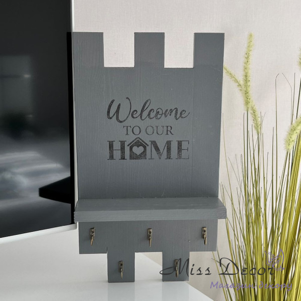 Ключниця welcome to our home сіра