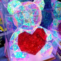 Нічник ведмедик led світильник 3d з серцем 17 см від usb (D-6547)