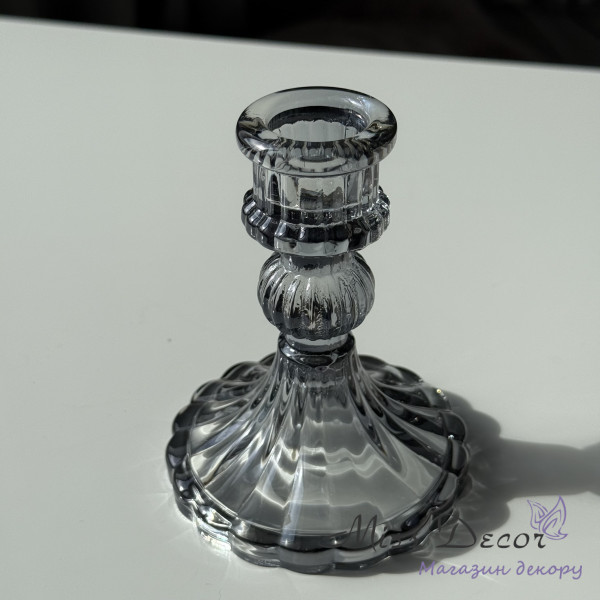 Подсвечник стеклянный серебряный 2  10 см (D-6951)
