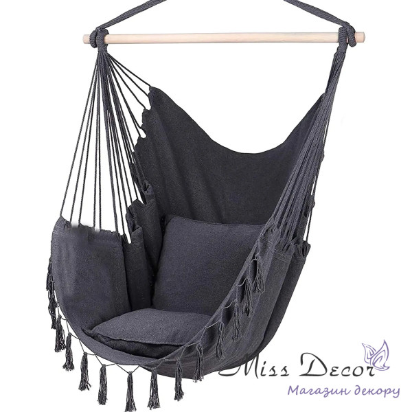 Підвісне крісло бразильський гамак boho 100см + 2 шт подушки кольору антроцит