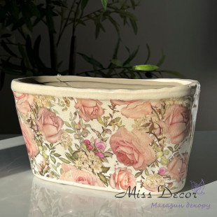 Керамічне кашпо овальне велике vintage roses b082 - t01 - st2001f - 1
