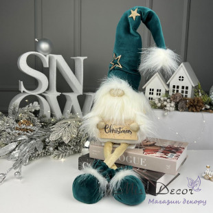 Новогодний гном с табличкой merry christmas изумрудный