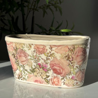 Керамічне кашпо овальне велике vintage roses b082 - t01 - st2001f - 1