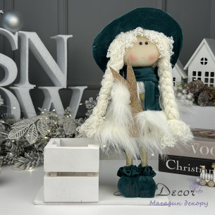 Новорічна лялька у смарагдовому капелюсі + коробка