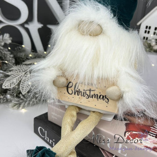 Новогодний гном с табличкой merry christmas изумрудный
