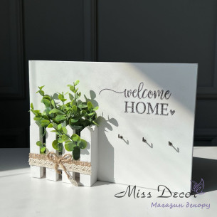Дошка - ключниця декоративна welcome home з самшитом