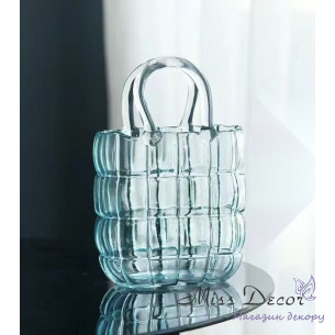 Скляна ваза для квітів у формі Сумки 18x10x28 см, Блакитна
