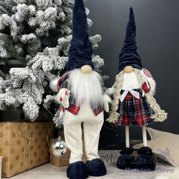 Новогодний гном девочка с леденцом темно синяя