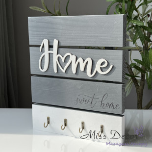 Ключниця home сіра з білим