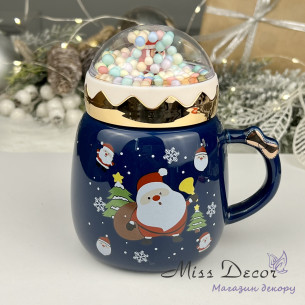 Чашка с закручивающейся крышкой новогодняя "merry christmas" 360мл синяя