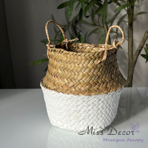 Корзина для хранения из морской травы (белая с натуральной) xs