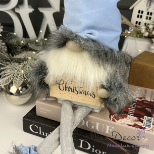 Новорічний гном з табличкою merry christmas блакитний