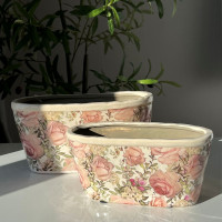 Керамічне кашпо овальне велике vintage roses b082 - t01 - st2001f - 1