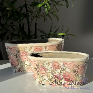 Керамічне кашпо овальне мале vintage roses b082 - to1 - st2001f - 2