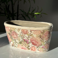 Керамічне кашпо овальне велике vintage roses b082 - t01 - st2001f - 1