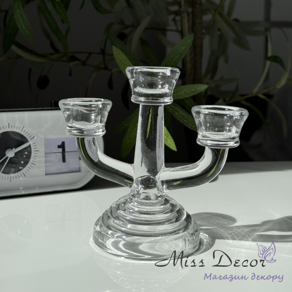 Стеклянный подсвечник на 3 свечи 13 см (D-6901)