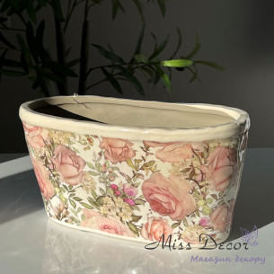 Керамічне кашпо овальне велике vintage roses b082 - t01 - st2001f - 1