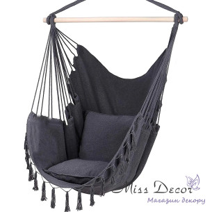 Підвісне крісло бразильський гамак boho 100см + 2 шт подушки кольору антроцит
