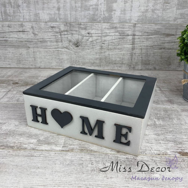 Коробочка на 3 отделения home бело серая