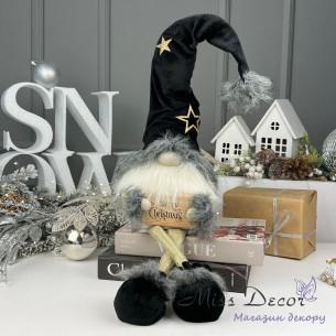 Новогодний гном с табличкой merry christmas черный