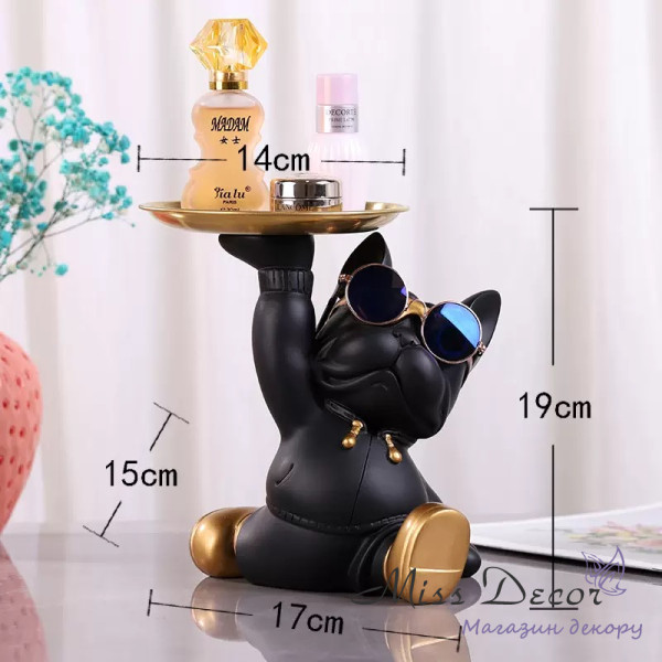 Статуетка органайзер з тацею Бульдог чорний 19 см (D-4727)