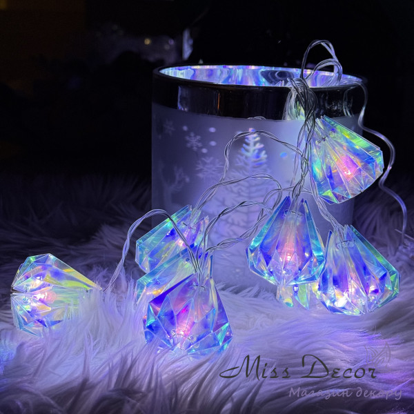 Світлодіодна гірлянда з іризаційними кристалами 10 ламп (D-6510)