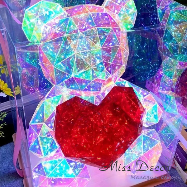Нічник ведмедик led світильник 3d з серцем 17 см від usb (D-6547)