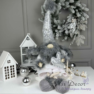 Гном на санках срібний з лед підсвічуванням 54 см (Y-291)
